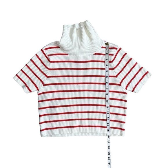 Callahan Lucy Red & White Stripe Turtleneck Short Sleeve Cropped Sweater Size XS - Picture 8 of 11
